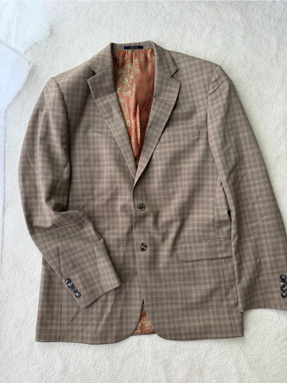Hart Schaffner Marx Taupe Plaid Two-Button Blazer
